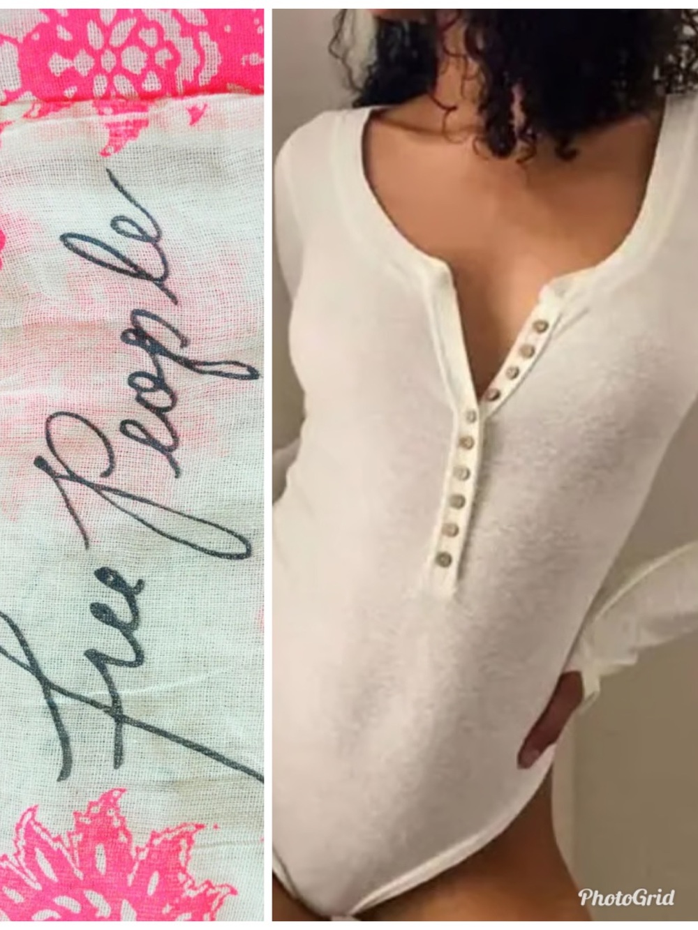 Free People White Long-Sleeve Henley Bodysuit